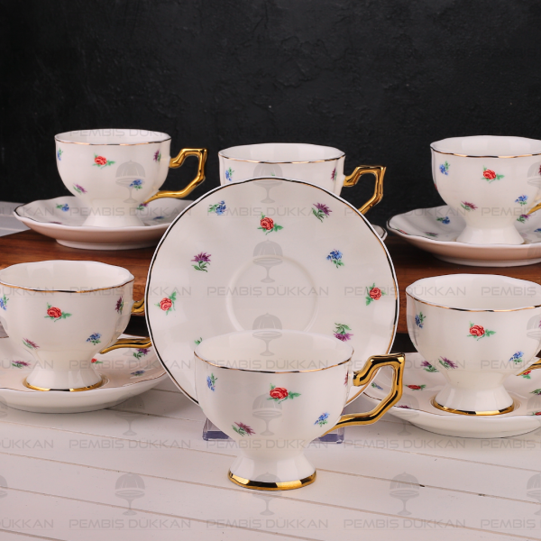 ÇİÇEKLİ PİNTEREST 6 KİŞİLİK FİNCAN TAKIMI (MN 0367)