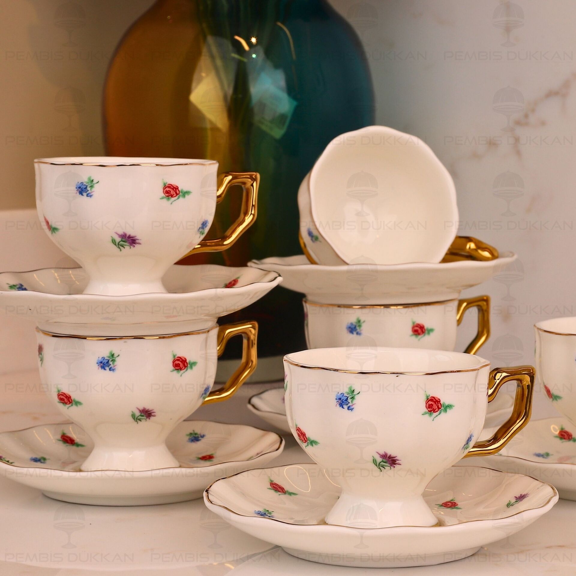 ÇİÇEKLİ PİNTEREST 6 KİŞİLİK FİNCAN TAKIMI (MN 0367)