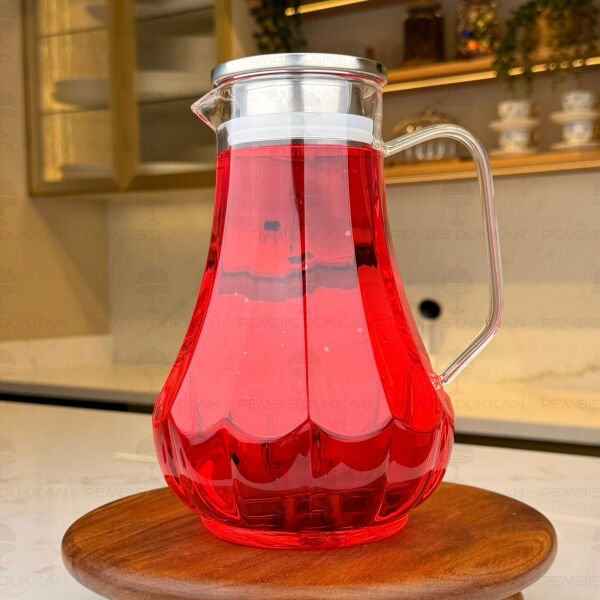 1800ML ÇİZGİLİ, METAL KAPAKLI BOROSİLİKAT CAM SÜRAHİ (77007)