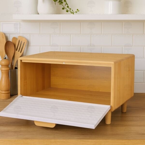 EVALİN BEYAZ METAL KAPAKLI, BAMBU EKMEKLİK (5T02)