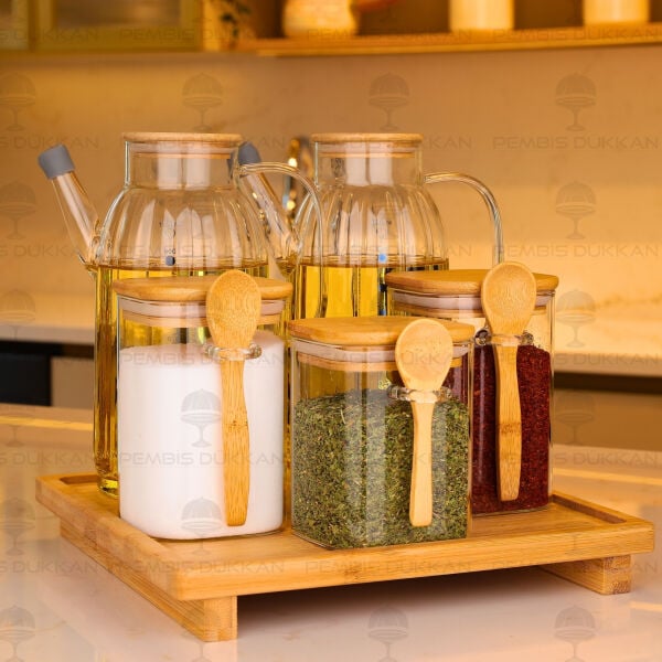 5li Bambu Standlı Ocak Yanı Yağdanlık Kombin Set 130