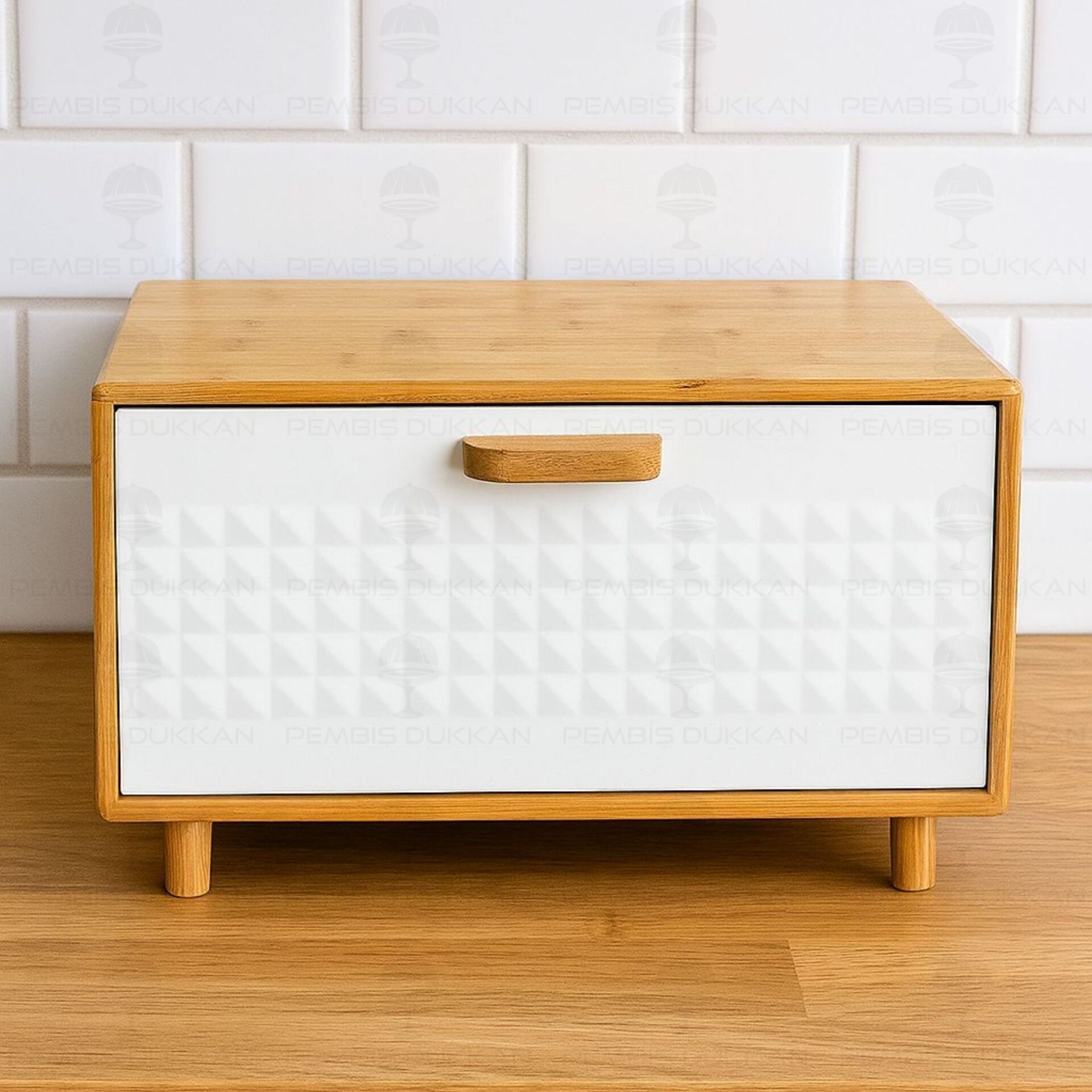 EVALİN BEYAZ METAL KAPAKLI, BAMBU EKMEKLİK (5T02)