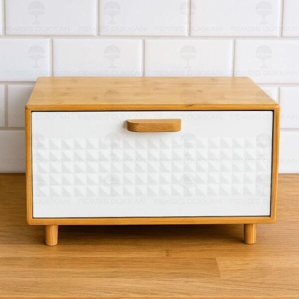 EVALİN BEYAZ METAL KAPAKLI, BAMBU EKMEKLİK (5T02)