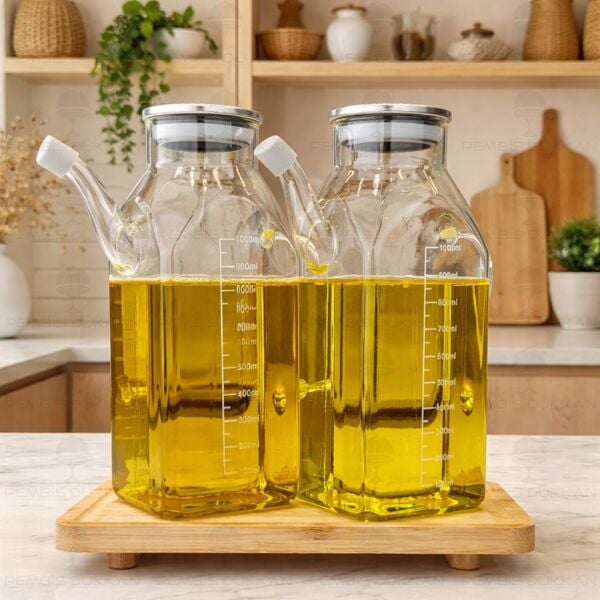 Bambu Altlıklı, 2li Kare Metal Yağdanlık Set (Gla013 + 8b31)