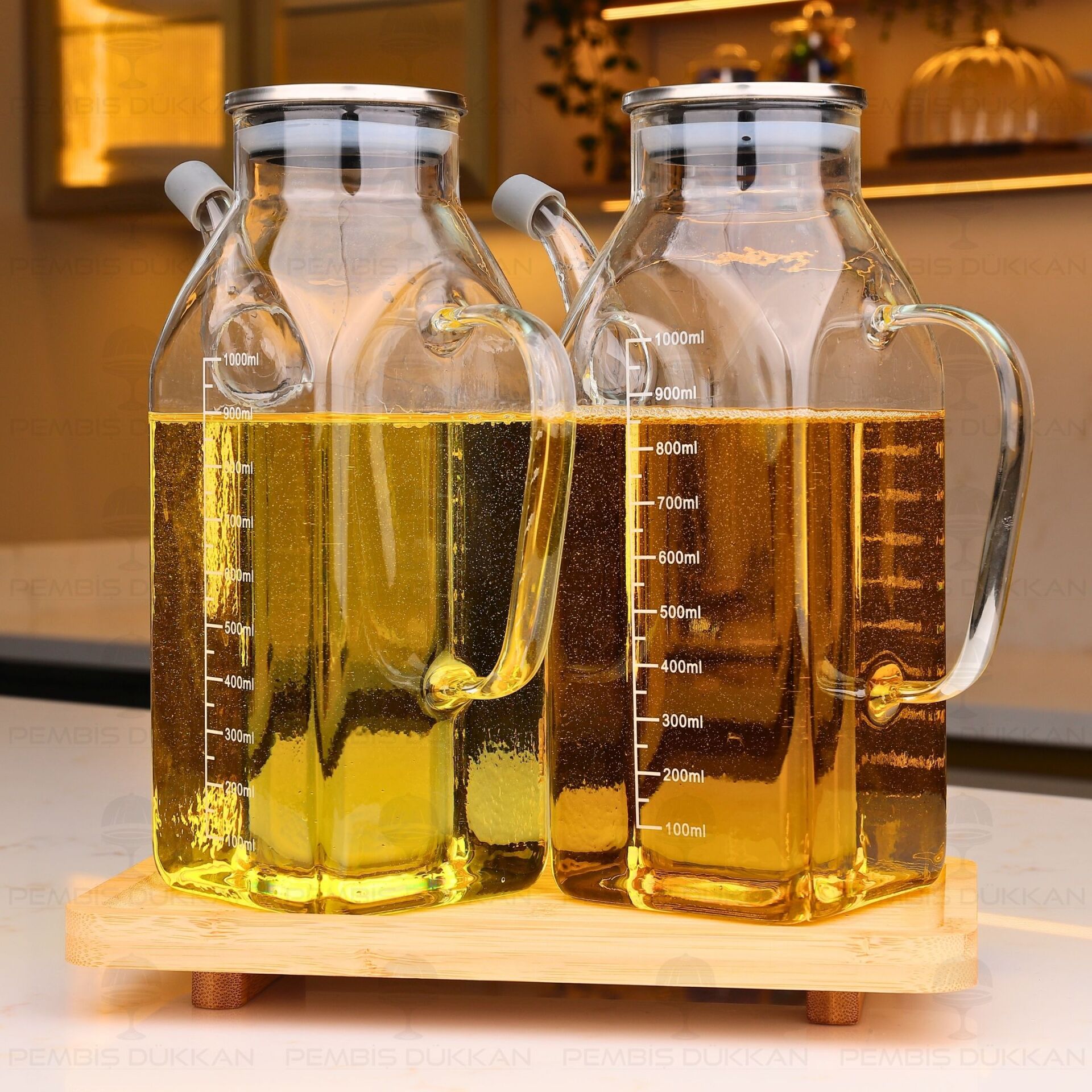 BAMBU ALTLIKLI, 2Lİ KARE METAL YAĞDANLIK SET (GLA013 + 8B31)