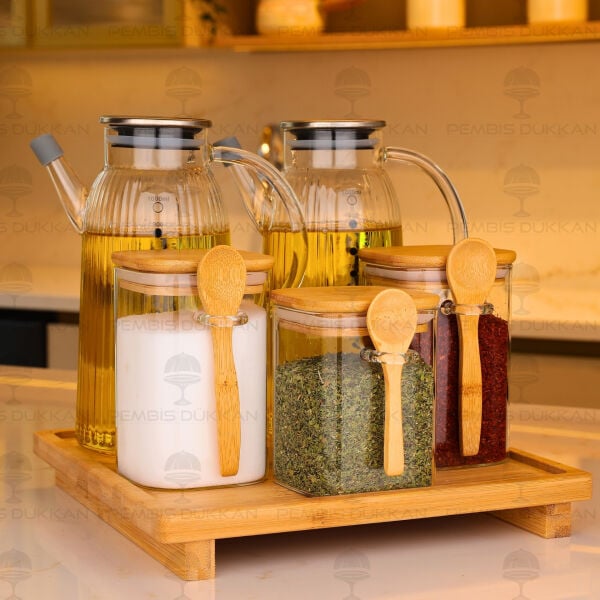 5li Bambu Standlı Ocak Yanı Yağdanlık Kombin Set 133