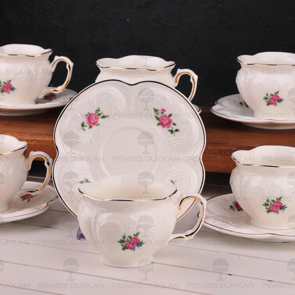 KABARTMA DOKULU, ÇİÇEKLİ PİNTEREST 6 KİŞİLİK FİNCAN TAKIMI (MN 0371)