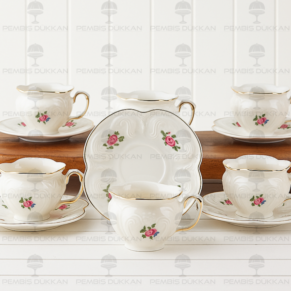 KABARTMA DOKULU, ÇİÇEKLİ PİNTEREST 6 KİŞİLİK FİNCAN TAKIMI (MN 0371)