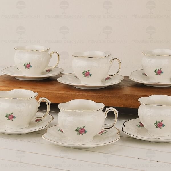 KABARTMA DOKULU, ÇİÇEKLİ PİNTEREST 6 KİŞİLİK FİNCAN TAKIMI (MN 0371)