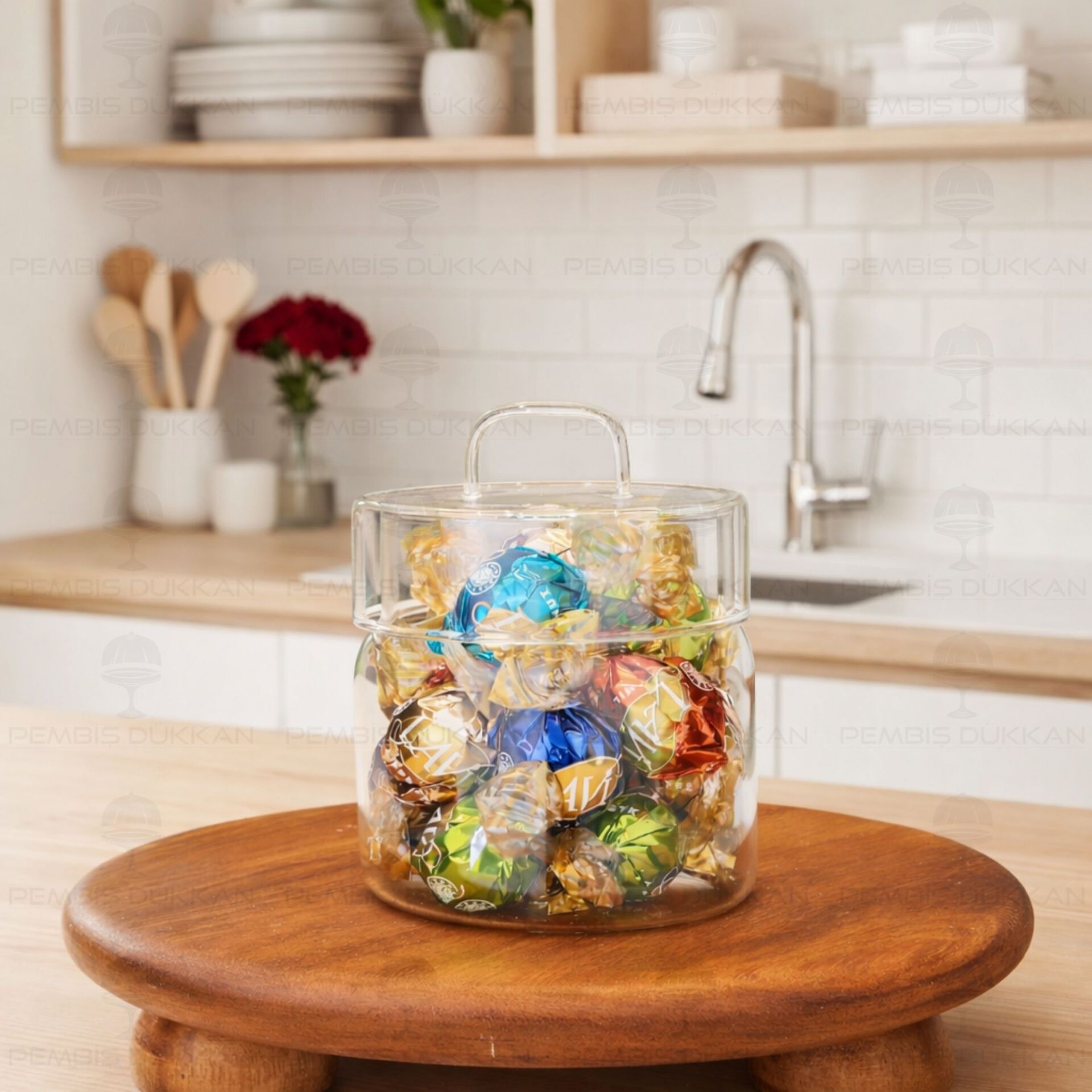 GLAZY 600ML CAM KAPAKLI, KAVANOZ (9R13)