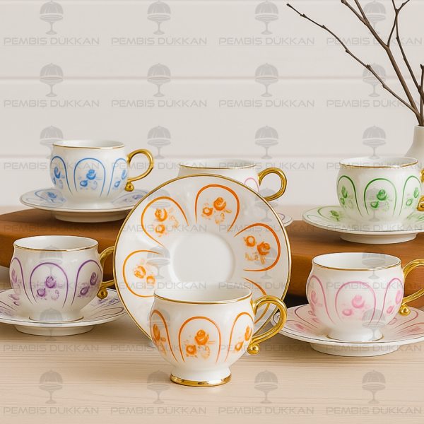 RENKLİ ÇİÇEKLİ 6 KİŞİLİK FİNCAN TAKIMI (MN 0370)