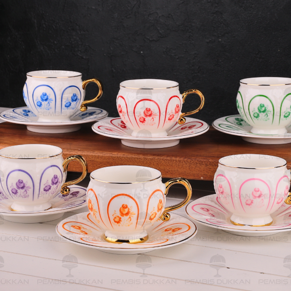 RENKLİ ÇİÇEKLİ 6 KİŞİLİK FİNCAN TAKIMI (MN 0370)