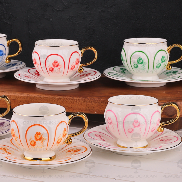 RENKLİ ÇİÇEKLİ 6 KİŞİLİK FİNCAN TAKIMI (MN 0370)