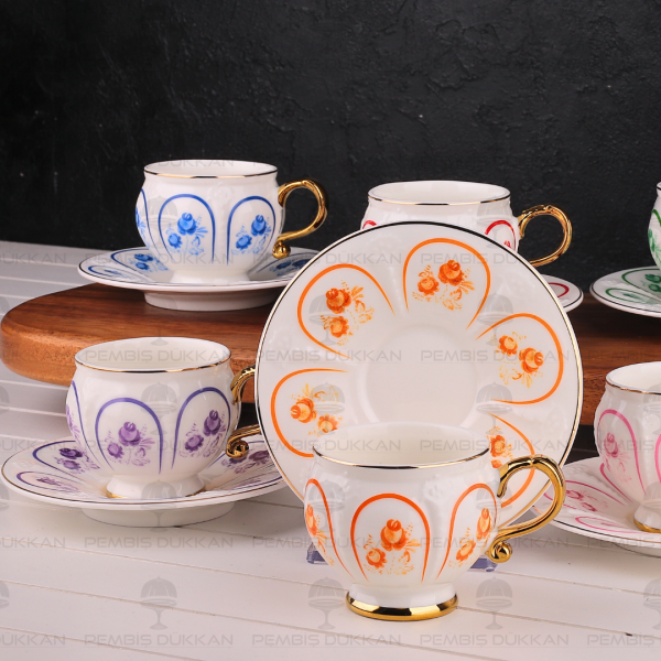 RENKLİ ÇİÇEKLİ 6 KİŞİLİK FİNCAN TAKIMI (MN 0370)