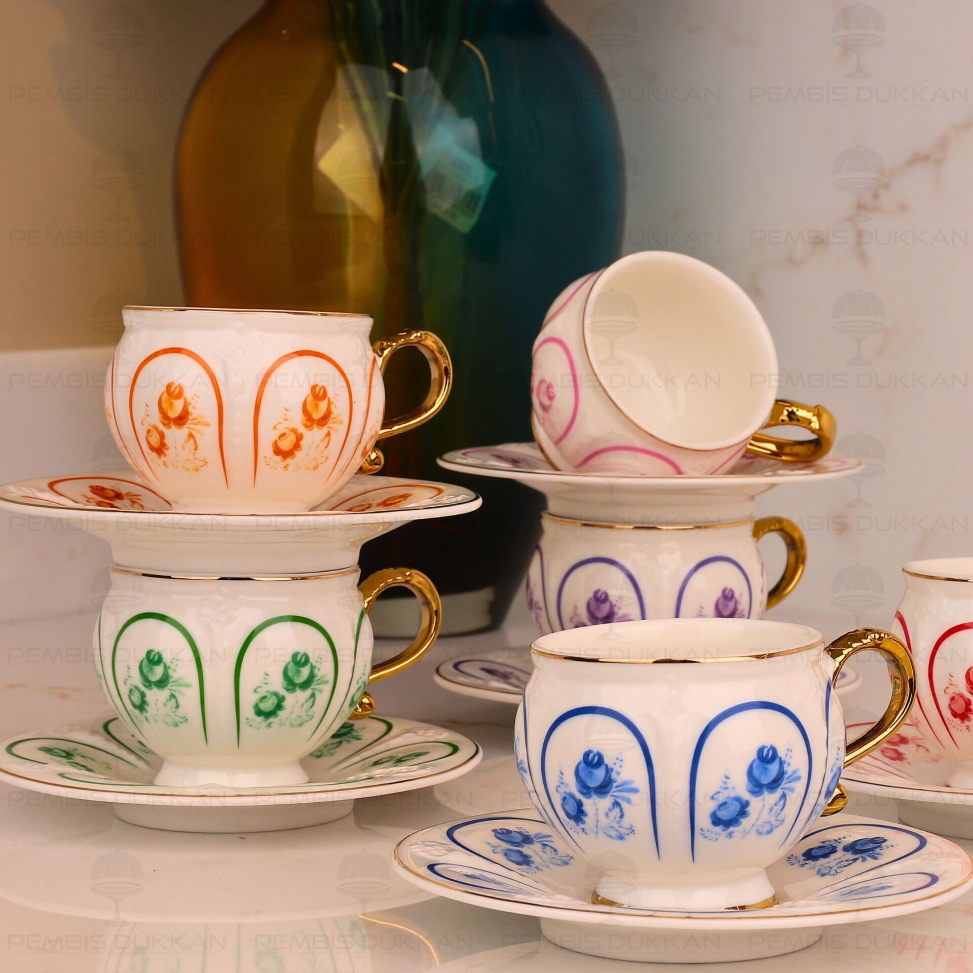 RENKLİ ÇİÇEKLİ 6 KİŞİLİK FİNCAN TAKIMI (MN 0370)