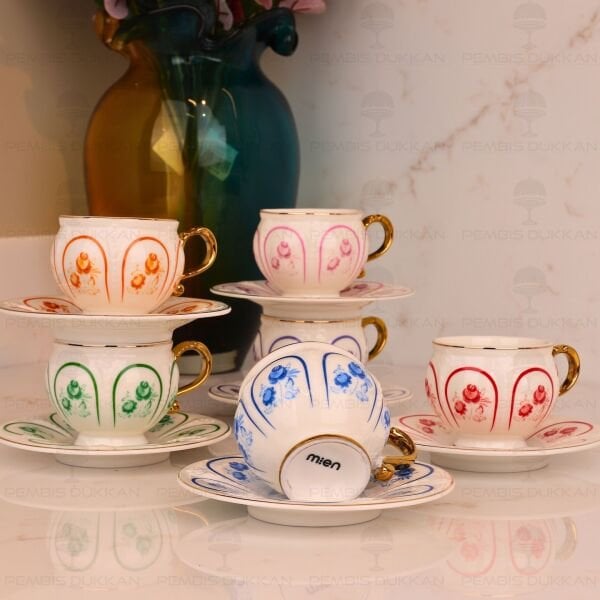 RENKLİ ÇİÇEKLİ 6 KİŞİLİK FİNCAN TAKIMI (MN 0370)