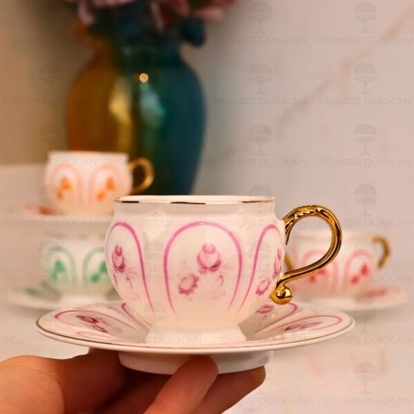 RENKLİ ÇİÇEKLİ 6 KİŞİLİK FİNCAN TAKIMI (MN 0370)