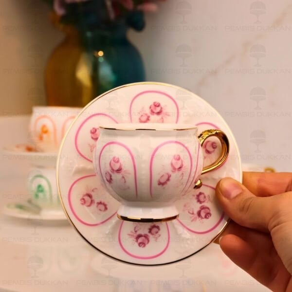 RENKLİ ÇİÇEKLİ 6 KİŞİLİK FİNCAN TAKIMI (MN 0370)