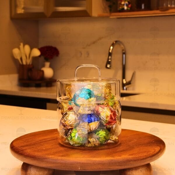 GLAZY 600ML CAM KAPAKLI, KAVANOZ (9R13)