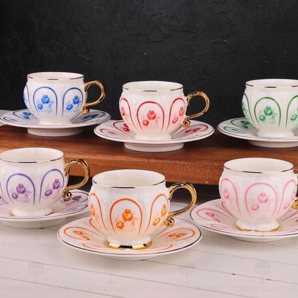 RENKLİ ÇİÇEKLİ 6 KİŞİLİK FİNCAN TAKIMI (MN 0370)