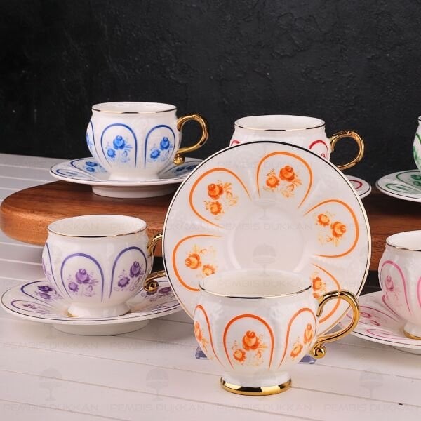 RENKLİ ÇİÇEKLİ 6 KİŞİLİK FİNCAN TAKIMI (MN 0370)