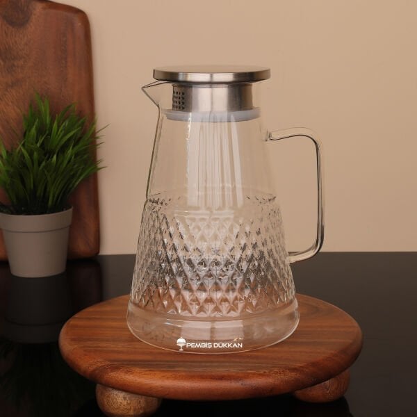 1800ML PRİZMA, METAL KAPAKLI BOROSİLİKAT CAM SÜRAHİ (1J16)