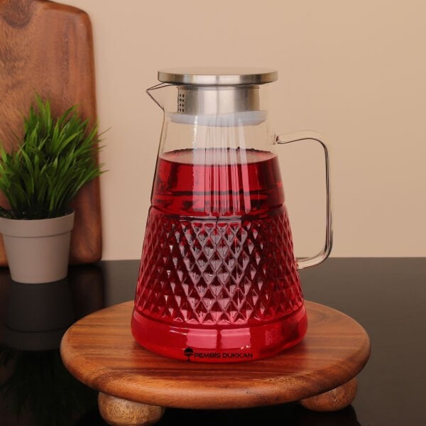 1800ML PRİZMA, METAL KAPAKLI BOROSİLİKAT CAM SÜRAHİ (1J16)