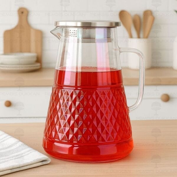 1800ML PRİZMA, METAL KAPAKLI BOROSİLİKAT CAM SÜRAHİ (1J16)