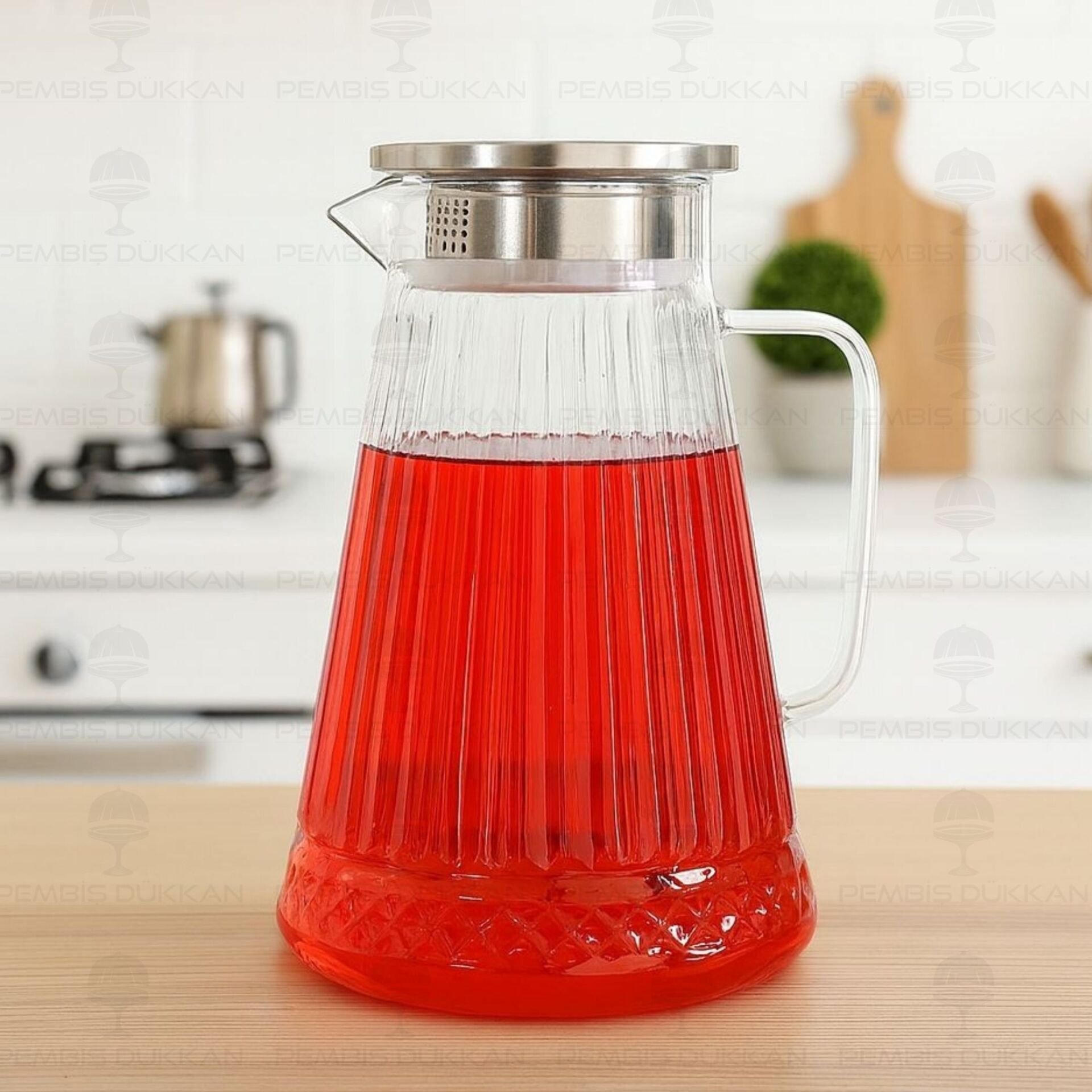 1800ML ELİSA, METAL KAPAKLI BOROSİLİKAT CAM SÜRAHİ (1J19)