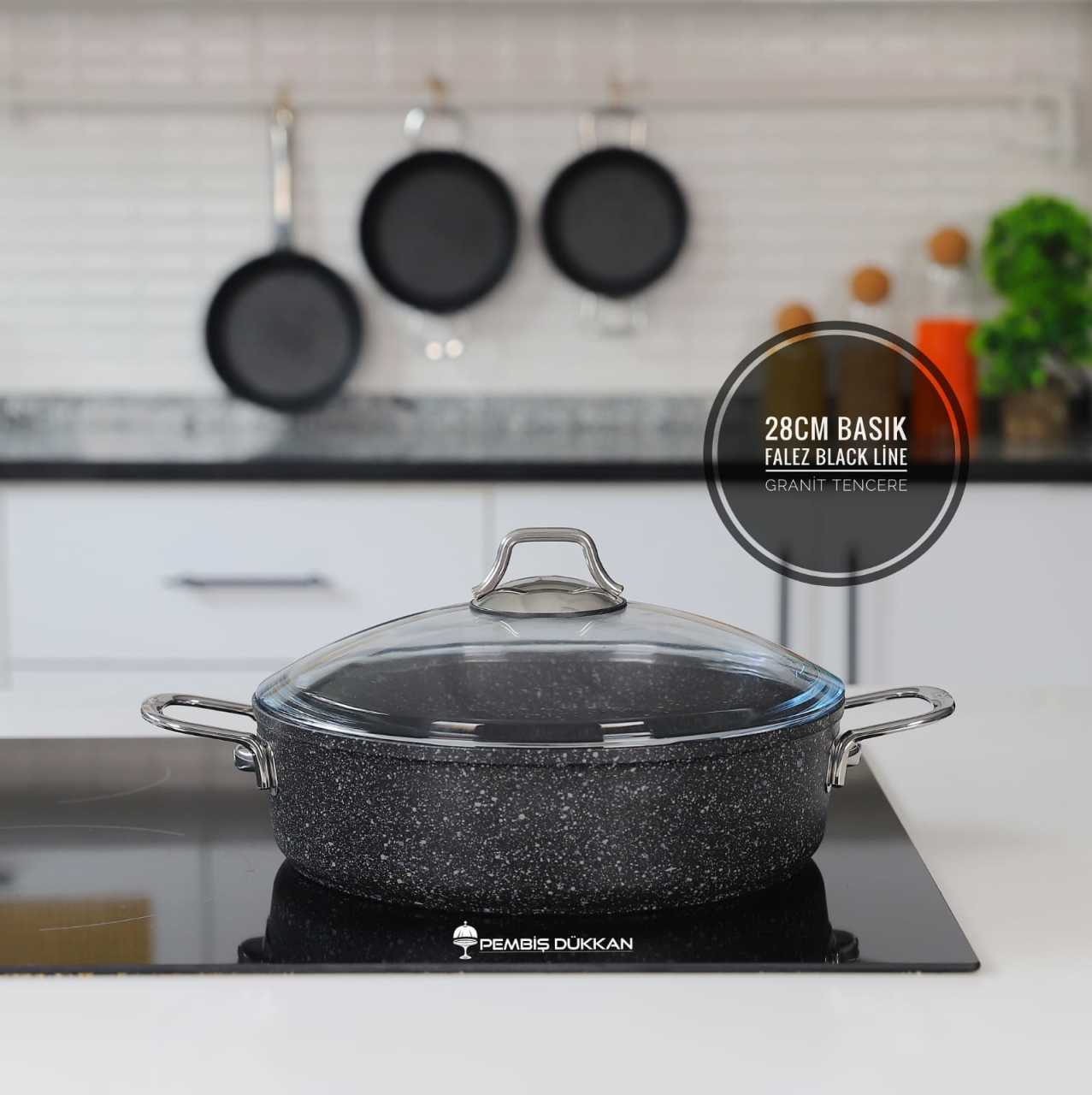 FALEZ 28 CM BASIK BLACK LİNE GRANİT TENCERE