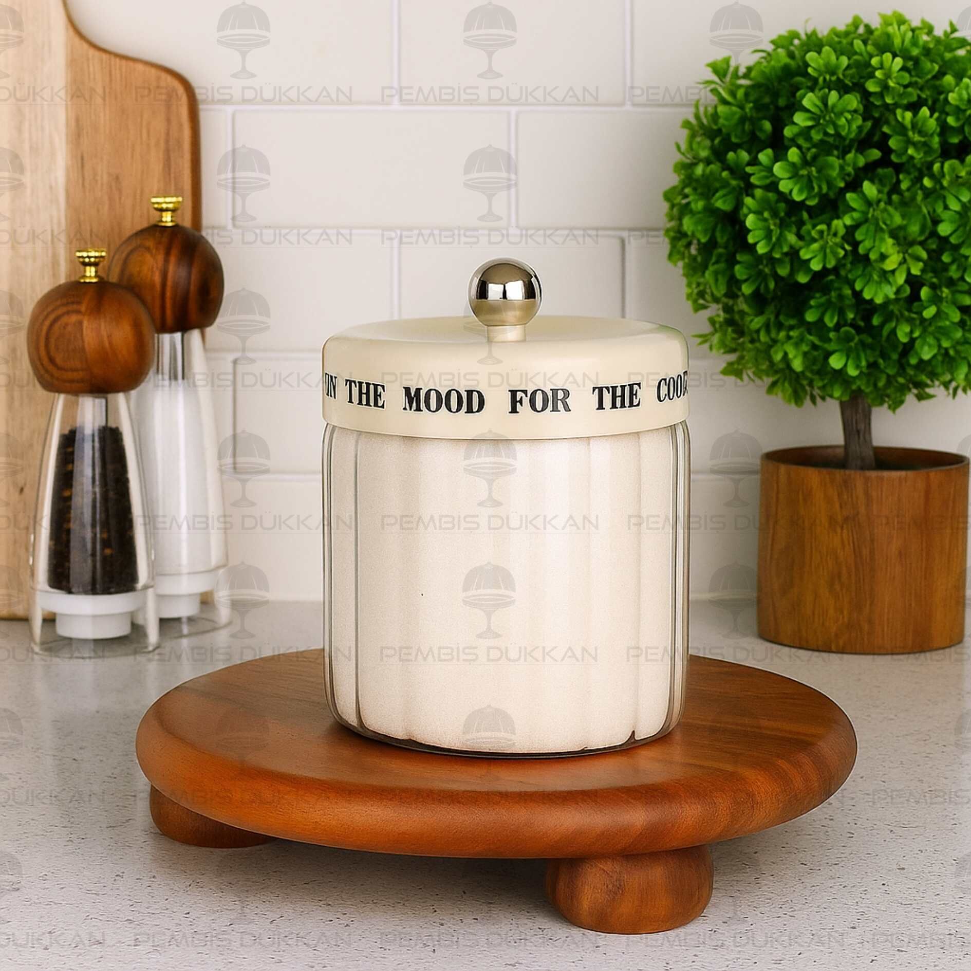 MEST 1100 ML PLASTİK KAPAKLI, ÇİZGİLİ KAVANOZ (3H06)