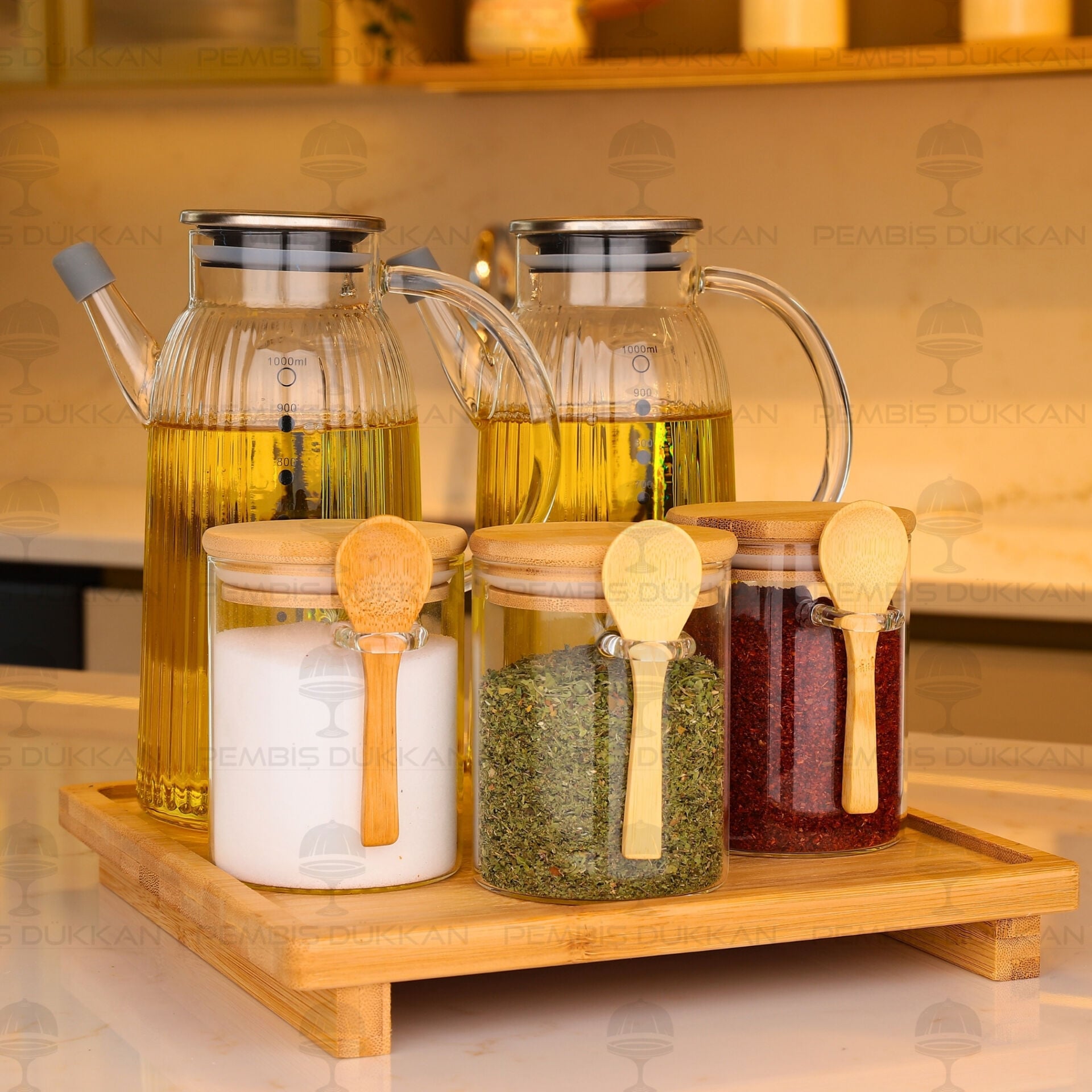 5li Bambu Standlı Ocak Yanı Yağdanlık Kombin Set 138