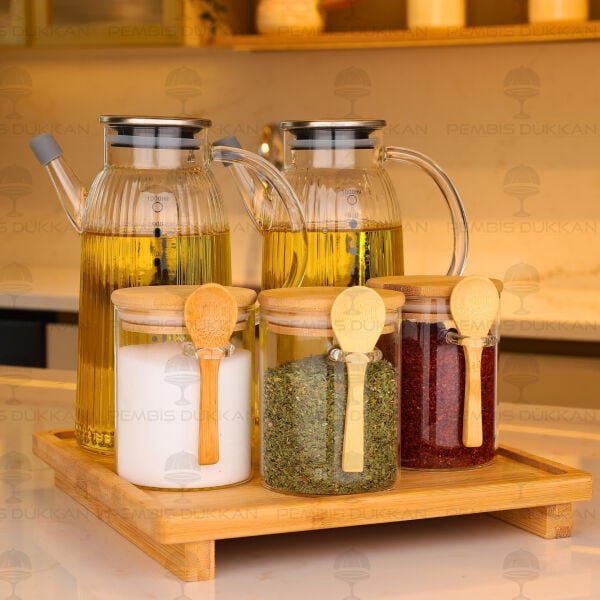 5li Bambu Standlı Ocak Yanı Yağdanlık Kombin Set 138