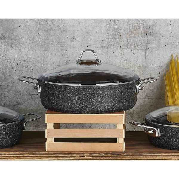 FALEZ 28 CM BASIK BLACK LİNE GRANİT TENCERE