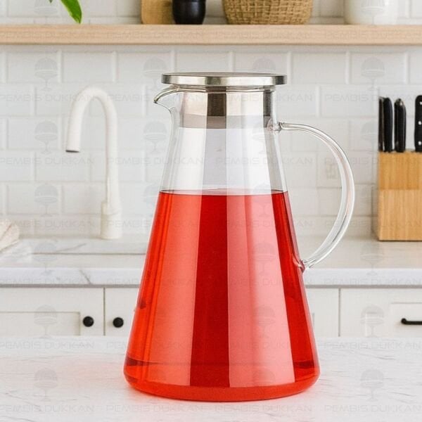 1800ML GUSTO, METAL KAPAKLI BOROSİLİKAT CAM SÜRAHİ (1J23)