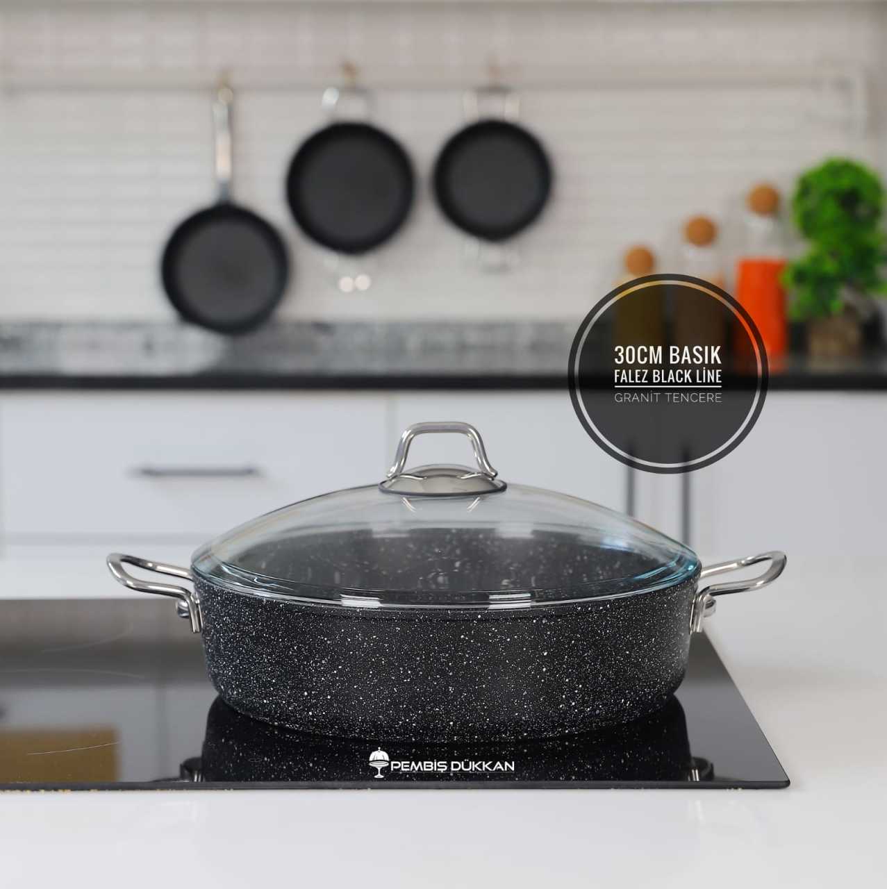 FALEZ 30 CM BASIK BLACK LİNE GRANİT TENCERE
