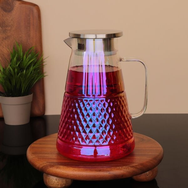 1800ML RAİNBOW PRİZMA, METAL KAPAKLI BOROSİLİKAT CAM SÜRAHİ (1J24)