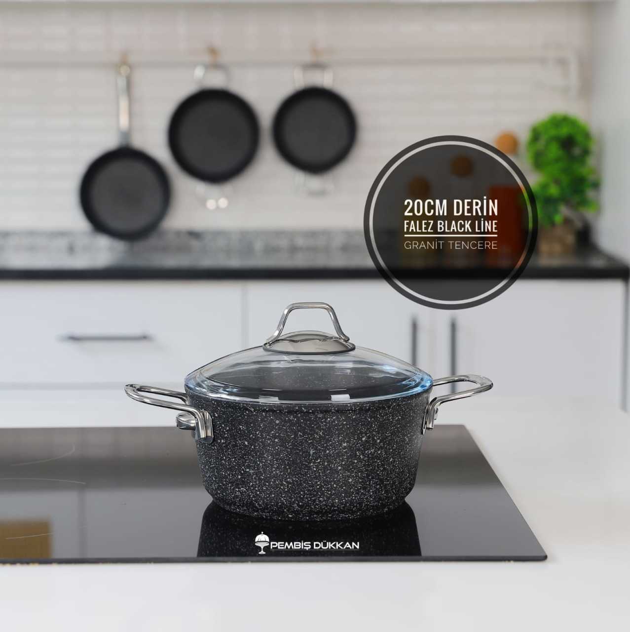 FALEZ 20 CM DERİN BLACK LİNE GRANİT TENCERE