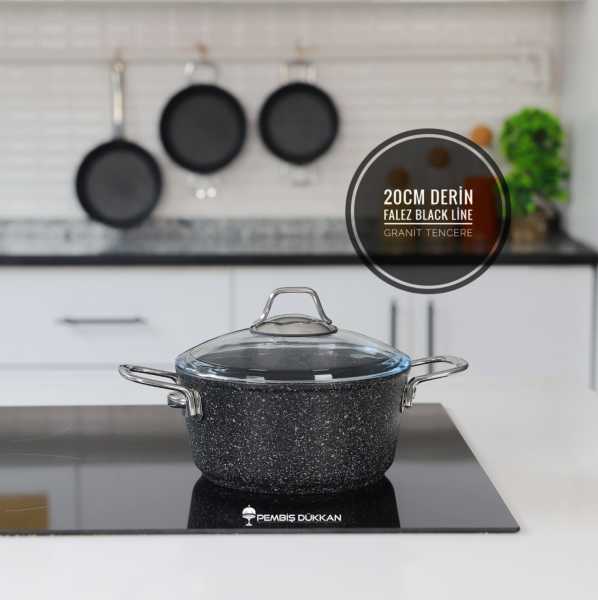 FALEZ 20 CM DERİN BLACK LİNE GRANİT TENCERE