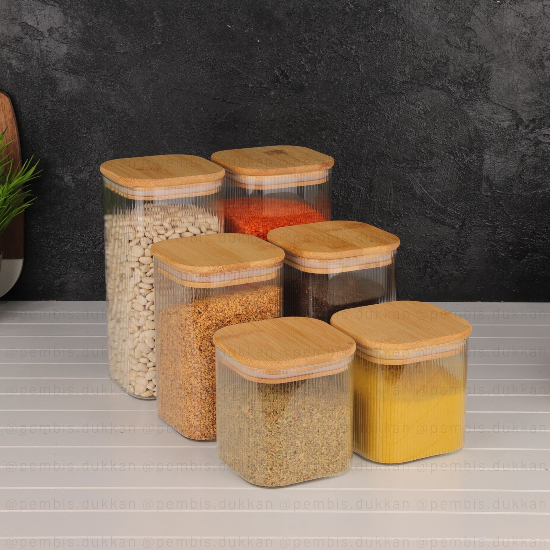 6'LI KARE ÇİZGİLİ KAVANOZ SET