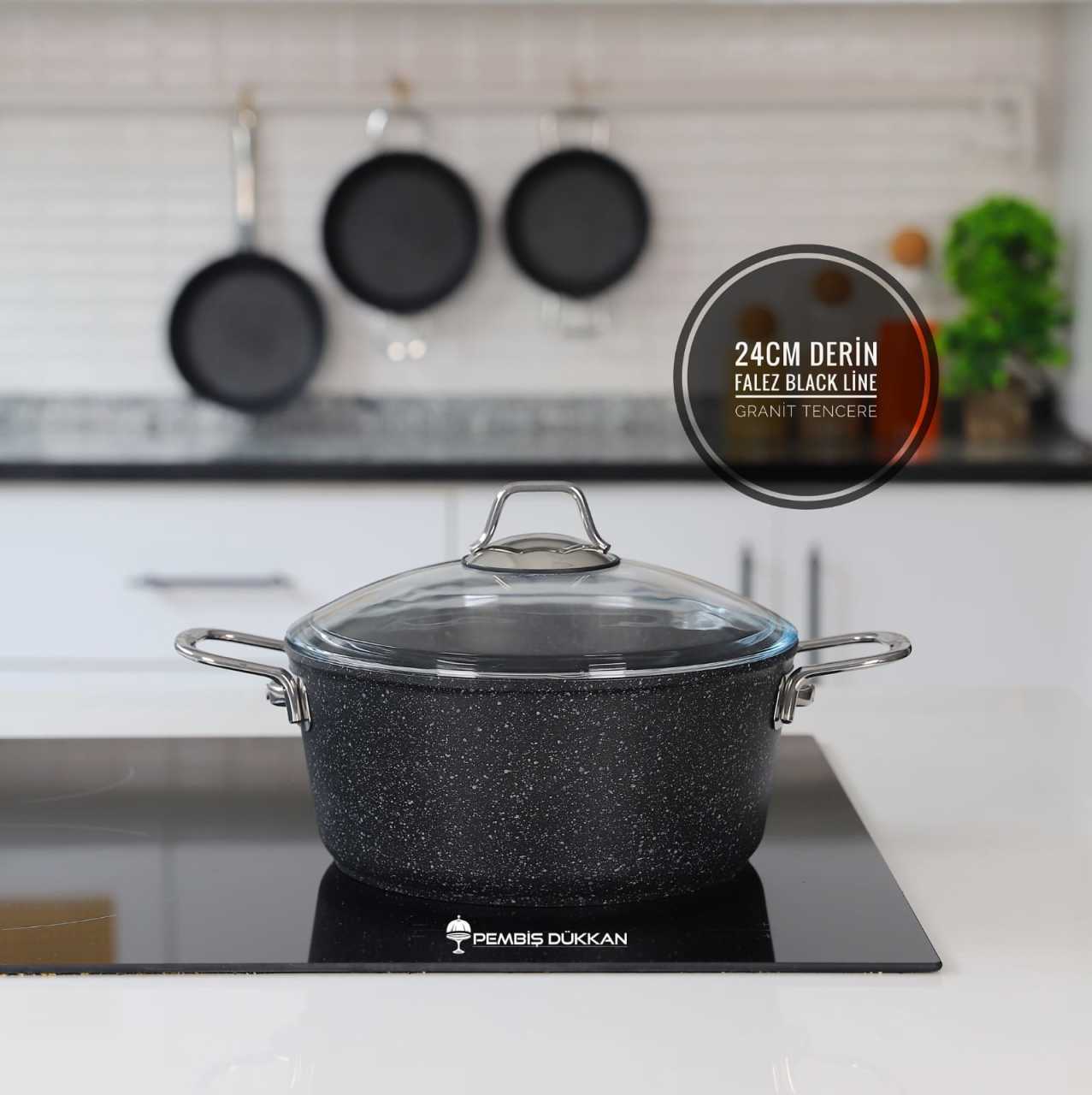 FALEZ 24 CM DERİN BLACK LİNE GRANİT TENCERE