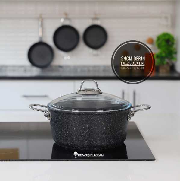 FALEZ 24 CM DERİN BLACK LİNE GRANİT TENCERE