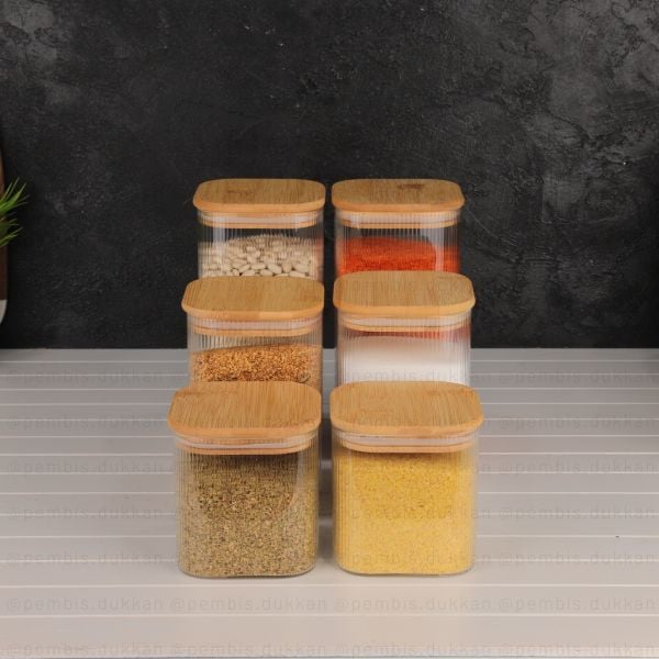 6'LI KARE ÇİZGİLİ KAVANOZ SET