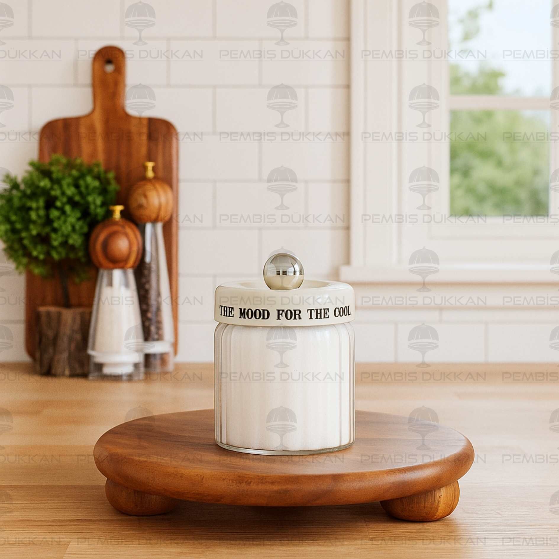 MEST 320ML PLASTİK KAPAKLI, ÇİZGİLİ KAVANOZ (3H11)