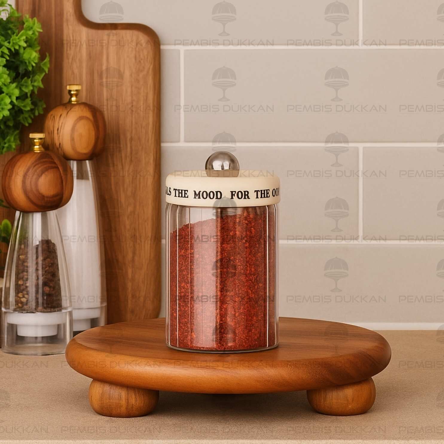 MEST 450ML PLASTİK KAPAKLI, ÇİZGİLİ KAVANOZ (3H10)