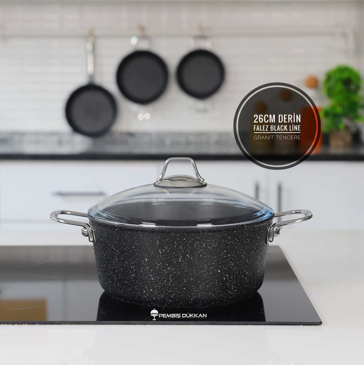 FALEZ 26 CM DERİN BLACK LİNE GRANİT TENCERE