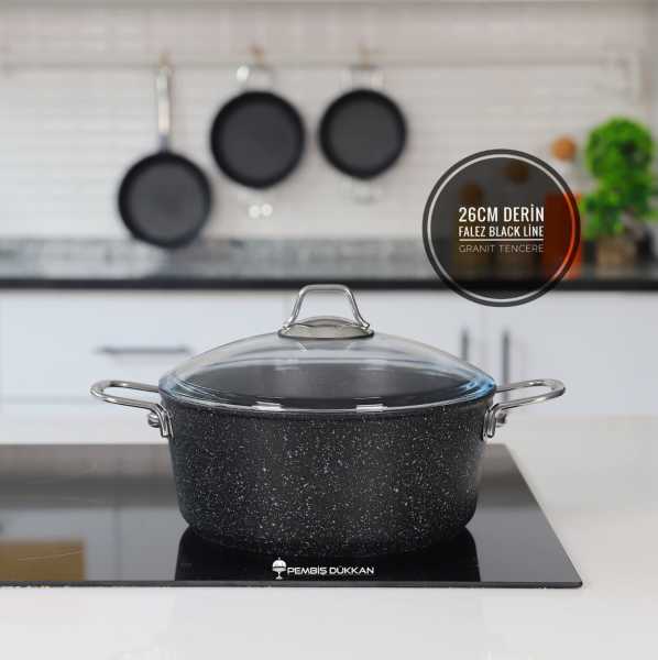 FALEZ 26 CM DERİN BLACK LİNE GRANİT TENCERE