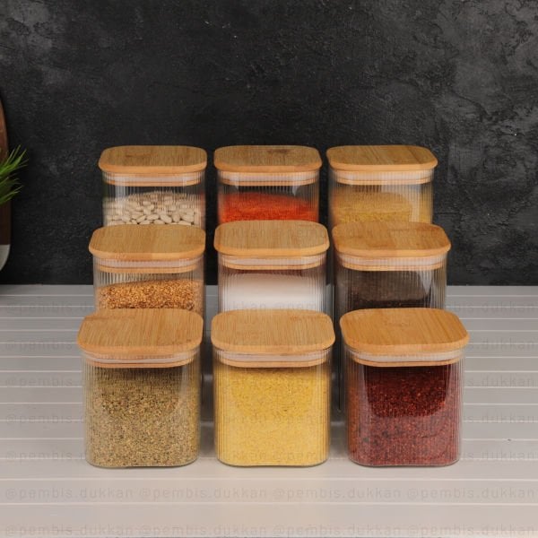 9'LU KARE ÇİZGİLİ KAVANOZ SET