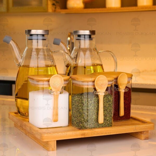 5li Bambu Standlı Ocak Yanı Yağdanlık Kombin Set 145