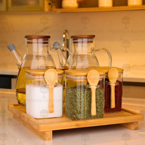 5li Bambu Standlı Ocak Yanı Yağdanlık Kombin Set 146